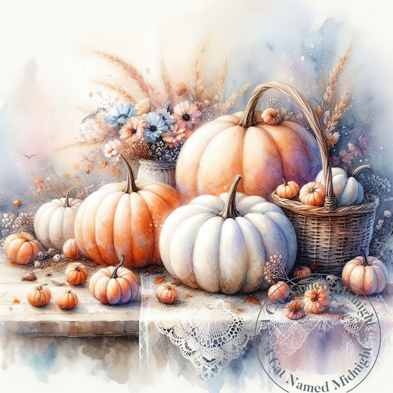 Pumpkins Clipart 10 Images Watercolor Shabby Chic Fall Clip Art Floral ...