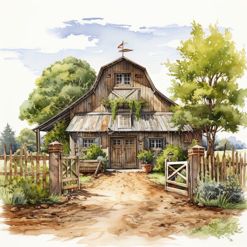Watercolor Old Red Barn Clipart Bundle Vintage Clip Art Rustic Barn ...