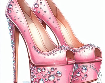 Tacchi alti rosa Clipart 11 JPG Bundle Tacchi alti rosa Clip Art Immagini di scarpe da donna Sposa Damigella d'onore Strass scaricabili