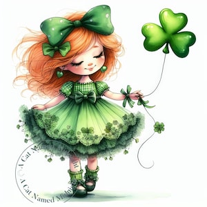 Little Shamrock Girl Clipart 12 JPG Whimsical St. Patrick's Day Clip Art Saint Patricks Shamrock Images Digital Download Printable Wall Art