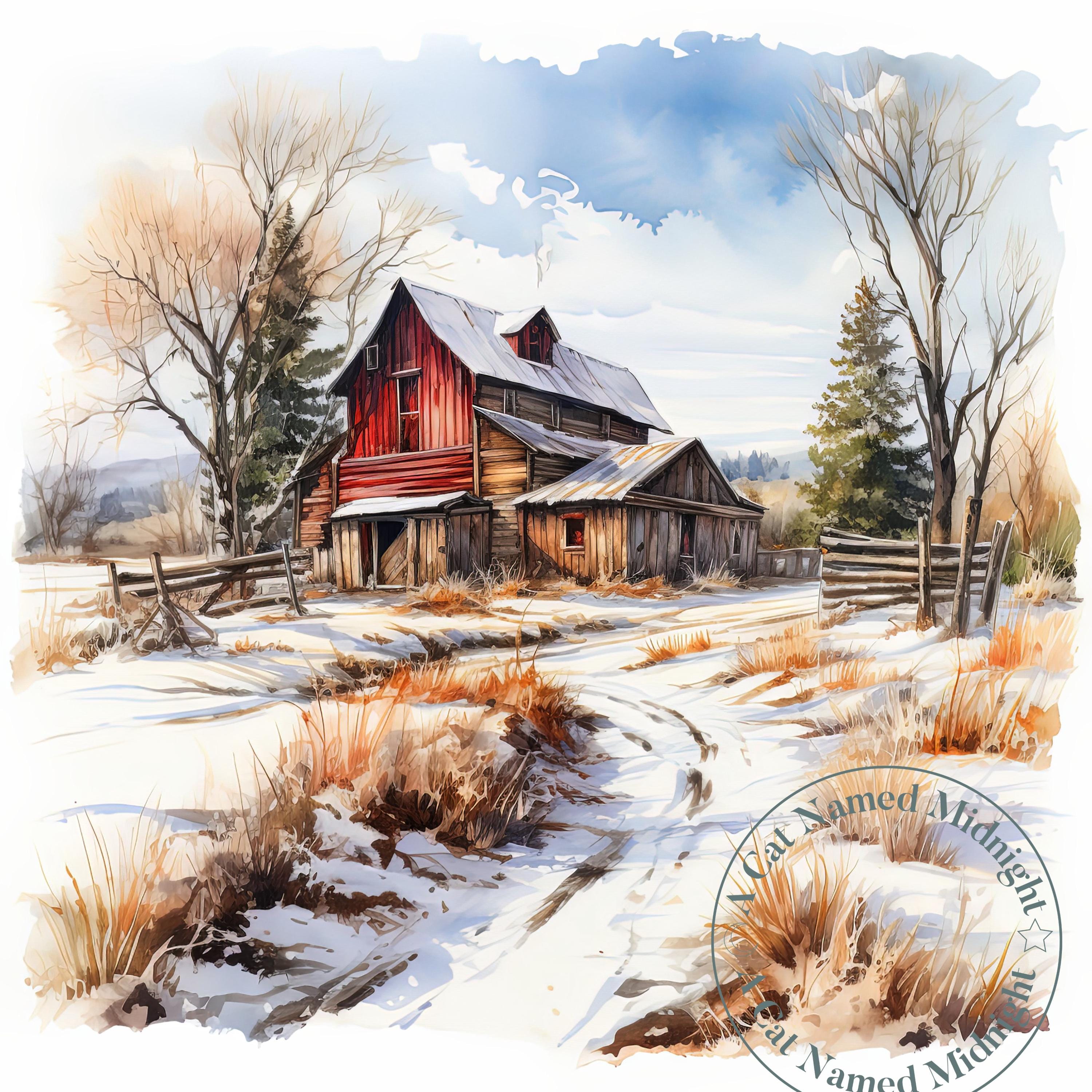 Old Rustic Barn in the Winter Clipart 11 JPG Bundle Vintage Clip Art ...