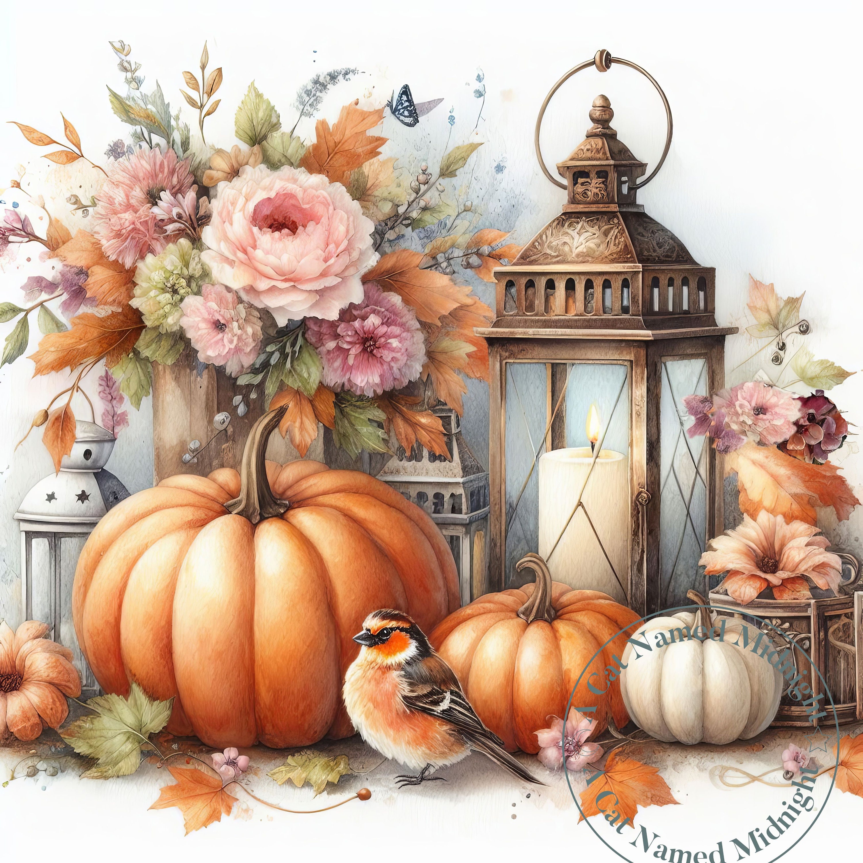 Pumpkins Clipart 12 Images Watercolor Shabby Chic Fall Clip Art Floral ...