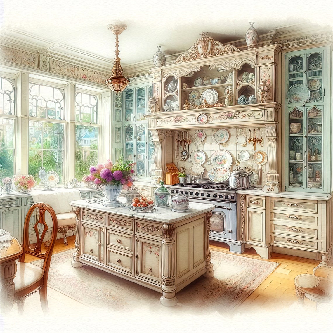 Watercolor Shabby Chic Victorian Kitchen Clipart Kitchen Vintage Clip ...
