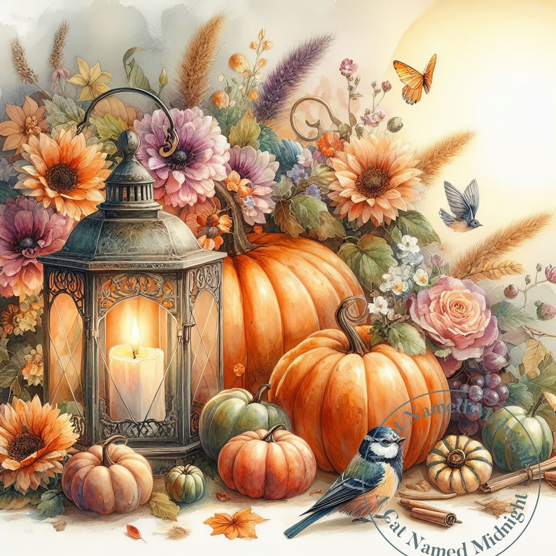 Pumpkins Clipart 12 Images Watercolor Shabby Chic Fall Clip Art Floral ...