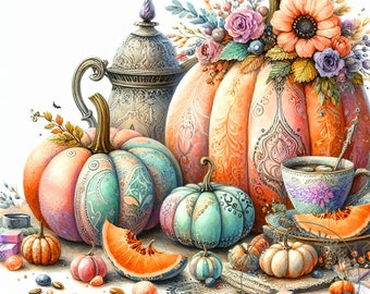 Pumpkins Clipart 12 Images Watercolor Shabby Chic Fall Clip Art Floral Autumn Pumpkins Clip Art Bundle Vintage Digital Download Art