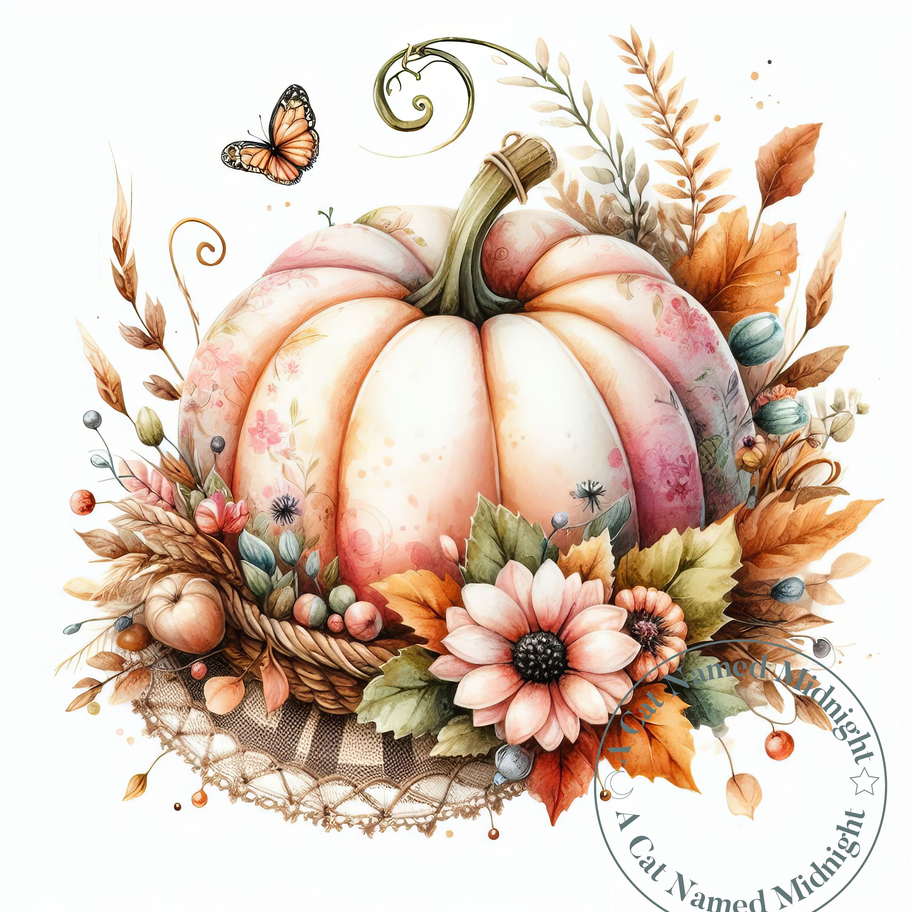 Watercolor Pumpkin Clipart 9 Images Shabby Chic Pumpkins Fall Floral ...