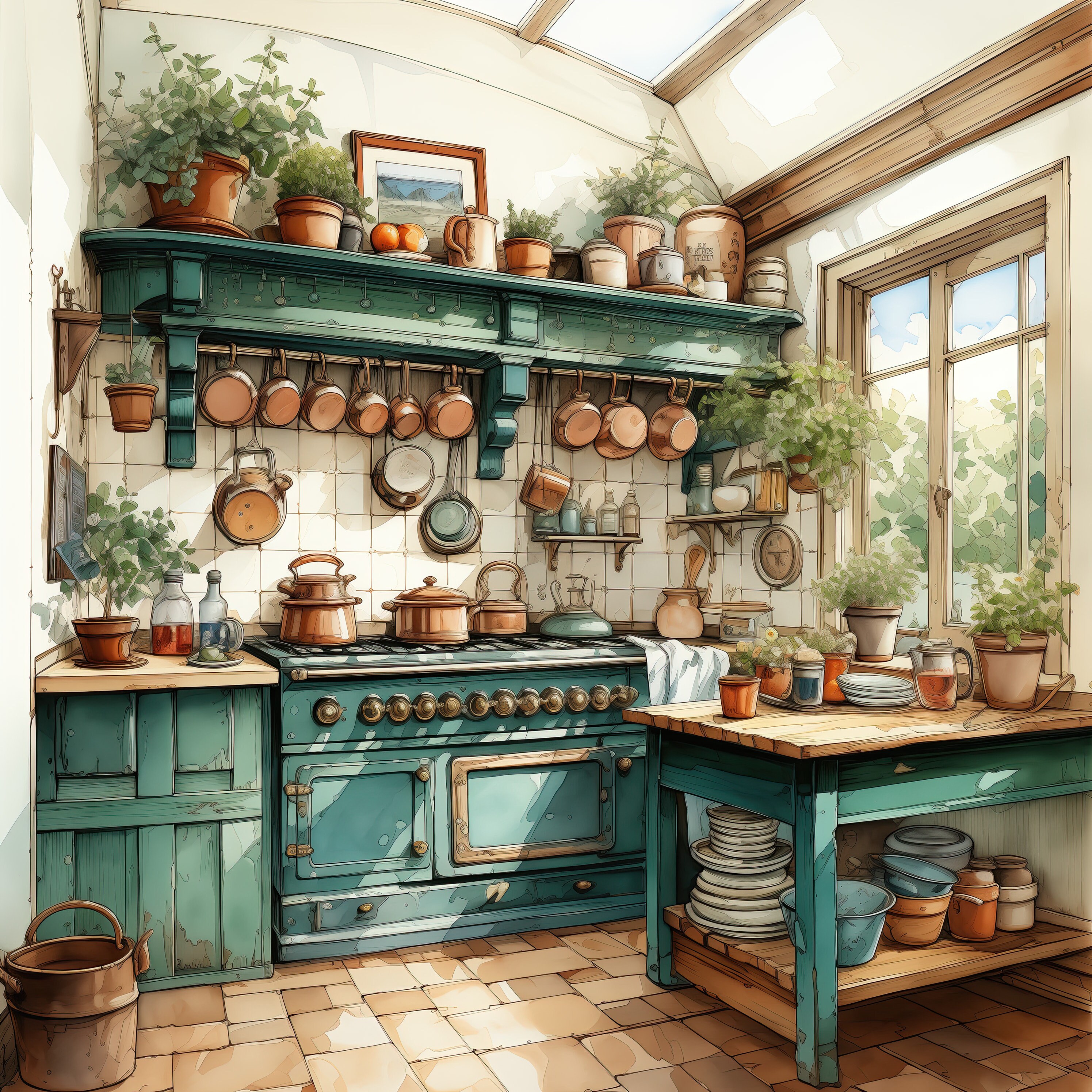 Watercolor Boho Kitchen Clipart Vintage Kitchen Clip Art Watercolor ...
