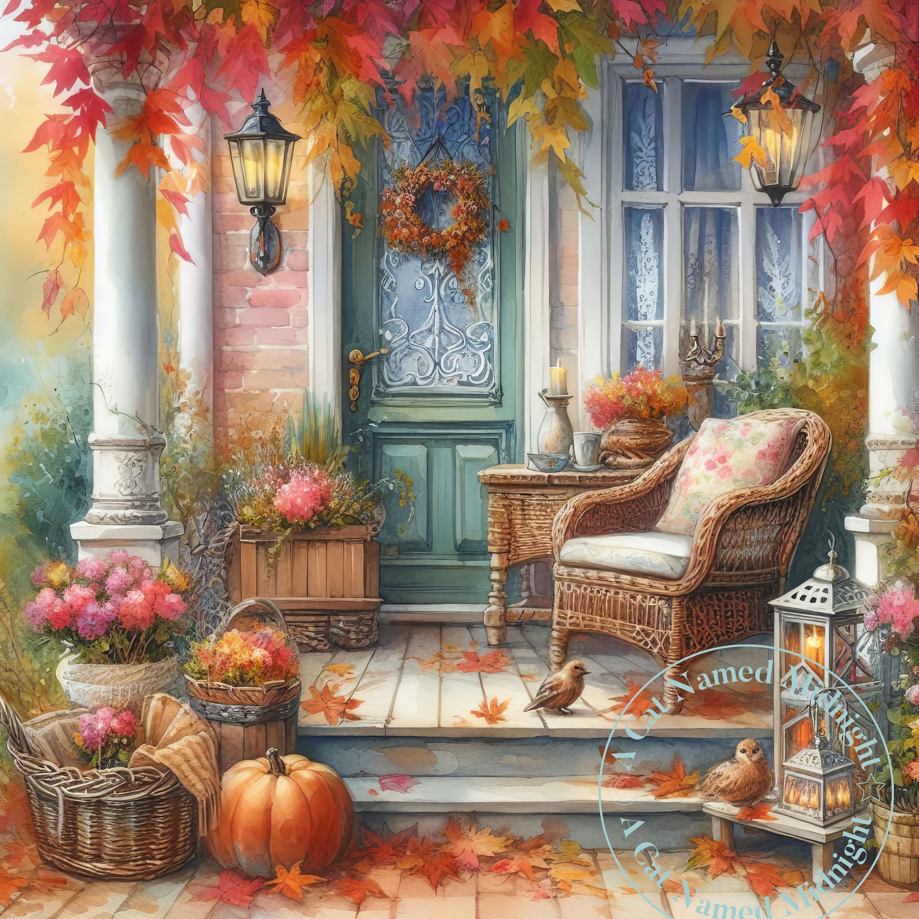 10 Autumn Shabby Chic Porch Clipart Vintage Fall Clip Art Watercolor ...