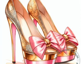 Clipart di tacchi alti rosa e oro 14 immagini JPEG Clip art di tacchi alti