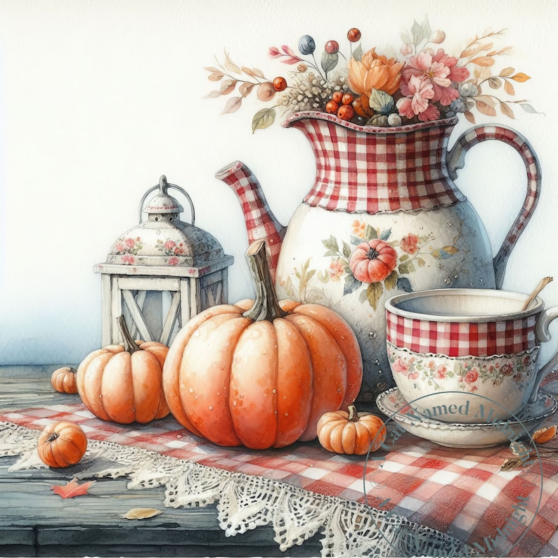 Autumn Clipart 12 Images Watercolor Shabby Chic Pumpkins Fall Clip Art ...