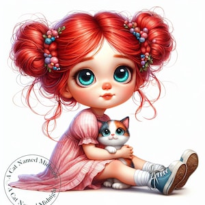 Quirky Girl and Her Puppy or Cat Clipart 10 High Quality JPGs Whimsical Girl Clip Art Images Nursery Art Digital Download Printable Art