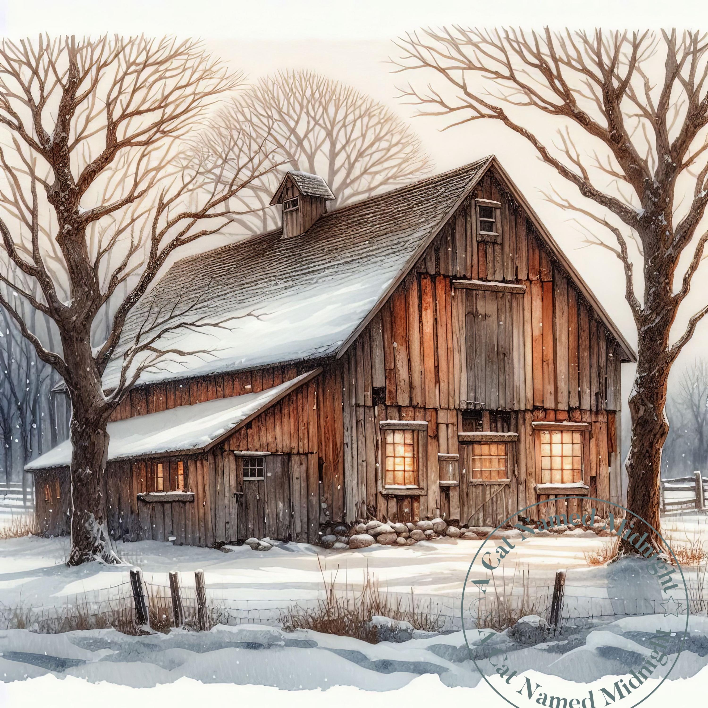 Old Rustic Barn in Winter Clipart 11 JPG Bundle Vintage Clip Art Barn ...