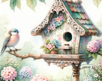 シャビーシックな鳥小屋のクリップアート 10 枚の画像 水彩画の鳥小屋のクリップアート 水彩画のクリップアート バンドル デジタルダウンロード画像 鳥の壁アート