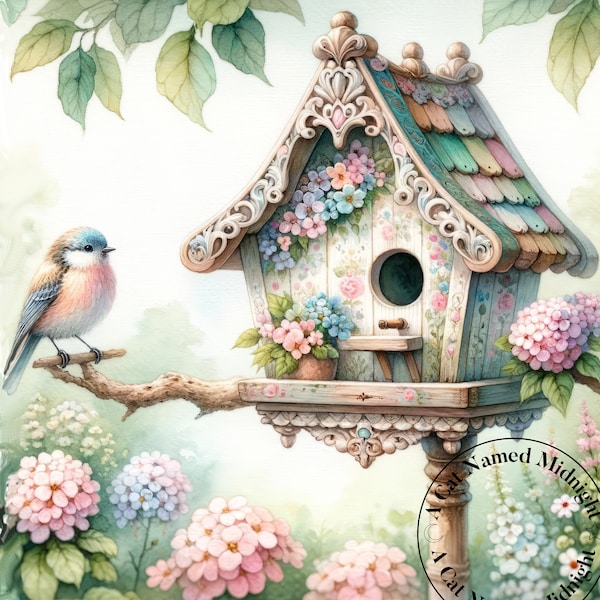 Shabby Chic Bird Houses Clipart 10 Images Watercolor Birdhouse Clip Art Watercolor Clipart Bundle  Digital Download Images Bird Wall Art