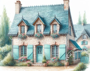 French Cottage House Clipart Bundle 10 High Quality Images Watercolor House Clip Art Images Downloadable Printable Wall Art Scrapbook