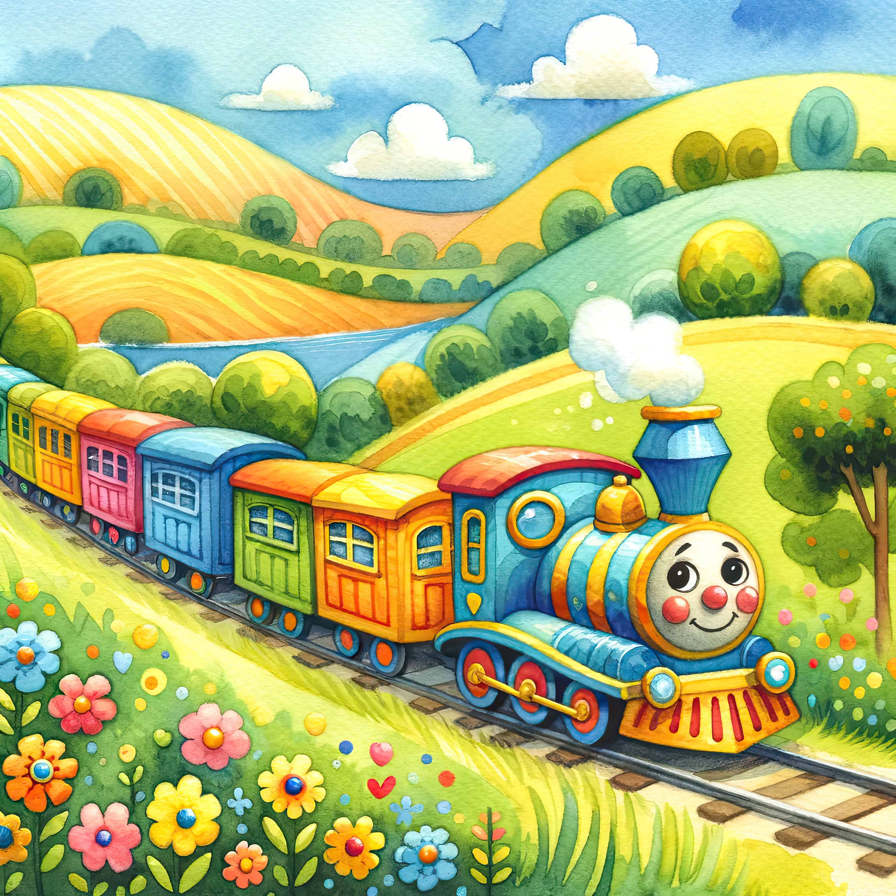 Nursery Watercolor Clipart for Children Toy Train Clip Art Colorful Kid ...