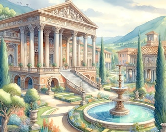 Watercolor Clipart Roman Villa Bundle Vintage Clip Art Architecture Images Downloadable Printable Wall Art Junk Journal Scrapbook