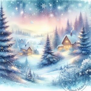 Paysage enneigé Clipart 16 clipart Noël arbre de Noël aquarelle Clipart Bundle Images de carte de Noël imprimable en téléchargement numérique pin
