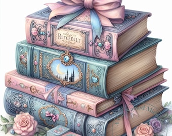 Clipart di libri gotici 8 immagini Acquerello Shabby Chic Book Clip Art Acquerello Clipart Bundle Libri antichi vintage Download digitale Arte