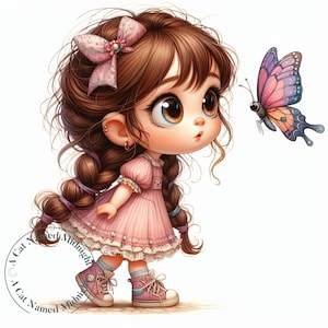 Imágenes prediseñadas de linda niña y mariposa, 13 archivos JPG de alta calidad, imágenes prediseñadas de niña extravagante, arte de guardería, descarga digital, arte de pared imprimible