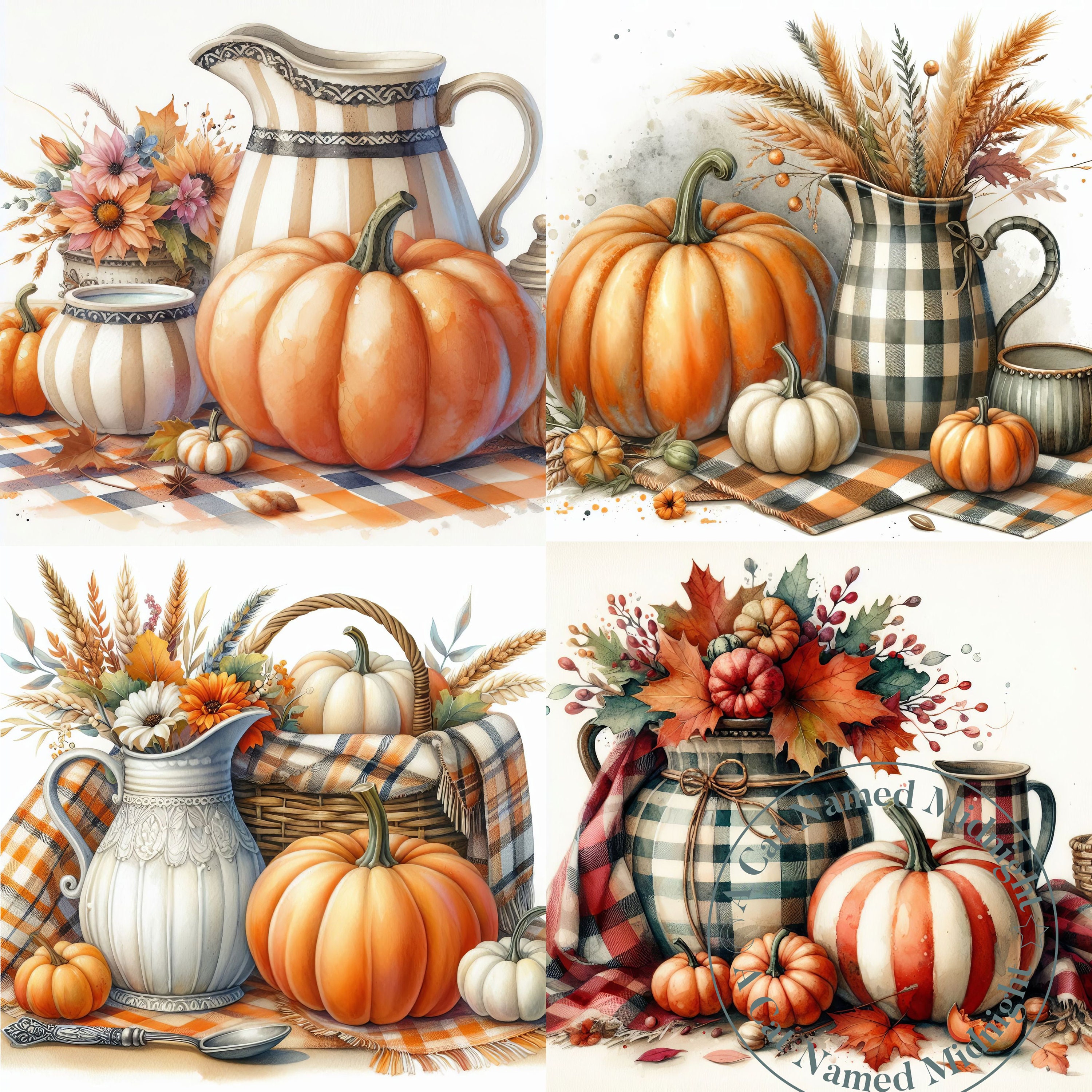 Autumn Clipart 13 Images Watercolor Shabby Chic Pumpkins and Pitchers ...