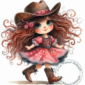 Quirky Girl Cowgirl Clipart 12 JPG Whimsical Watercolor Clipart Cow Girl Images Nursery Art Bundle Digital Download Printable Wall Art