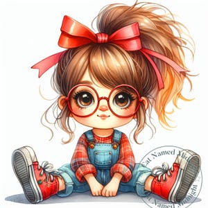 Quirky Girl Wearing Glasses Clipart 13 JPG Whimsical Watercolor Clip Art Images Nursery Art Digital Download Printable Wall Art