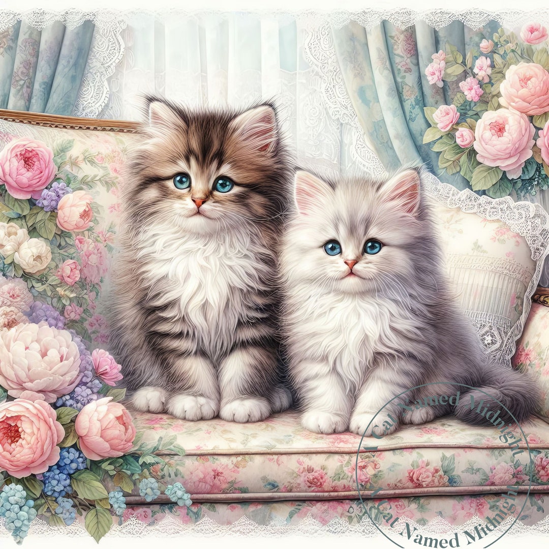 10 Watercolor Kitten Clip Art Images Bundle Shabby Chic Persian Cat ...