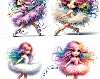 Watercolor Ballerina Clipart, 11 JPG Images, Whimsical Art Images (Digital Download)