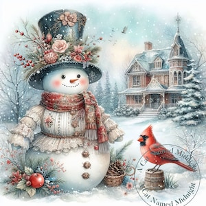 10 Bonhomme de neige victorien et Cardinal Clipart Xmas Clip Art Noël aquarelle Bundle Images de cartes de Noël imprimables en téléchargement numérique
