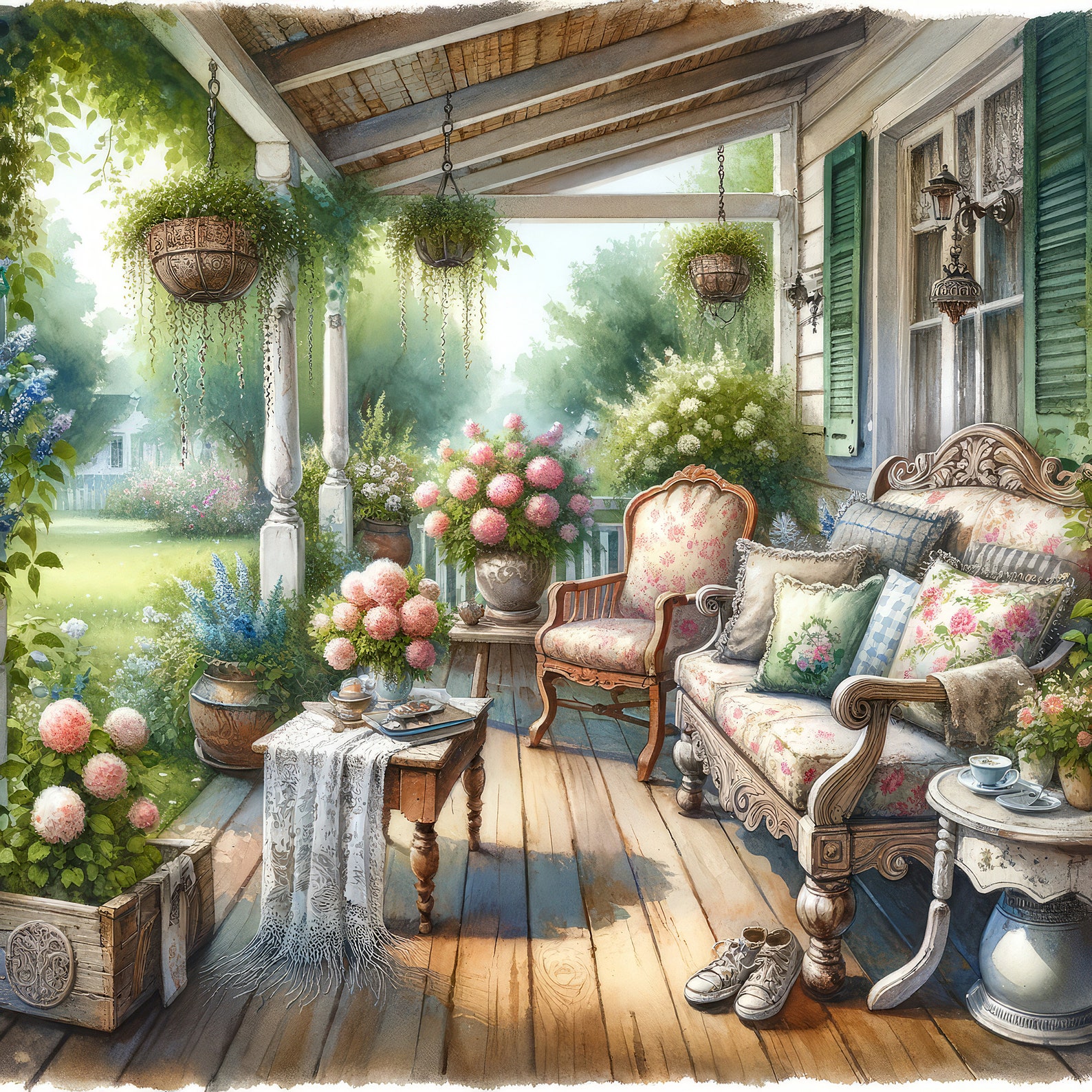 Watercolor Porch Clipart Vintage Shabby Chic Back Porch Clip Art ...