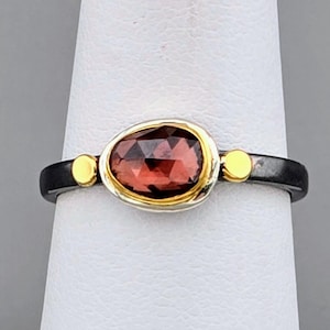Natural Zircon in Solid 18k Bezel on Oxidized Sterling Shank