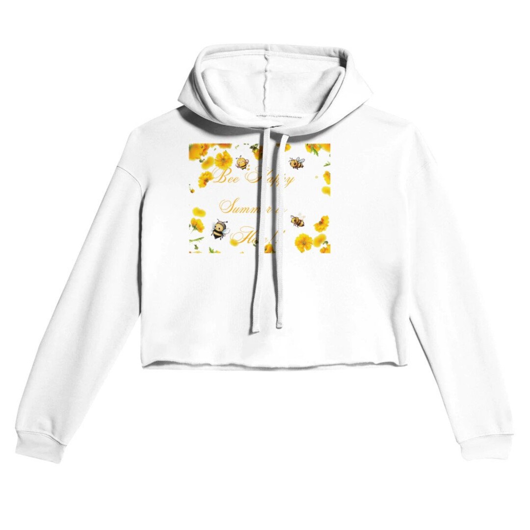 High quality Women s Cropped White Hoodie Summer Cropped Hoodie Jumper. Bee Happy Summer is Here Quote. NEW JP Logo Etsy UK