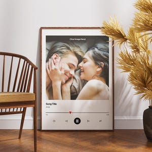 Personalized Song Print with Couple Photo Gift, Customized Photo Song Wall Art, First Song Anniversary Gift, Valentine&#39;s Day Gift For Him