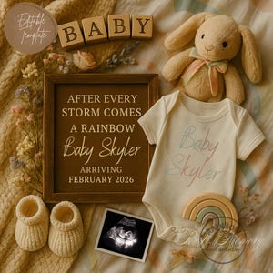 Rainbow Baby Announcement Digital Pregnancy Reveal Editable Template Rainbow Baby Pregnancy Announcement Customizable Social Media Post