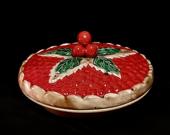 Vintage 1960-1970 French Barbotine Cherry Pie Serving Dish (The "Pie Keeper" Collection)