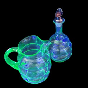 Uranium Glass Decanter and Pitcher