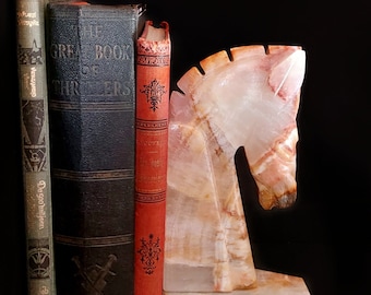 Serre-livres moderne Mid-Century en onyx à tête de cheval