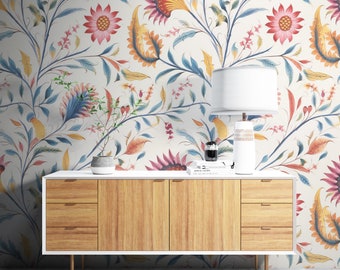 Removable Wallpaper, Cute Colorful Floral - Peel & Stick, Reusable, Self Adhesive, 26" Panels, Easy Install, Seamless