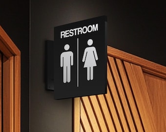 Double Sided Restroom Sign: Indoor Outdoor PVC, Wall Mounted