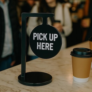 Custom Acrylic Tabletop Sign – Pick Up Here | Order Here | QR Code Menu Stand | Business Counter Sign for Restaurant | Coffee Shop | Café