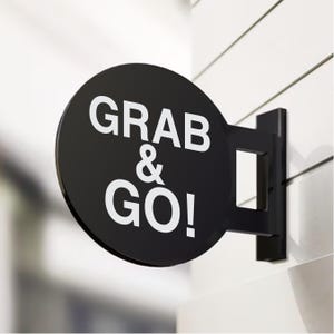 Restaurant Café Bar Custom Business Grab & Go Sign, Hanging Sign, Double Sided Outdoor Sign, Round Storefront Sign, Business Logo Sign