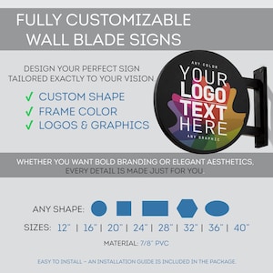 Custom Blade Sign - Double Sided Outdoor Business Sign, Storefront Logo Sign, Wall Mounted Commercial Sign - Salon, Bar, or Retail Shop Sign image 2