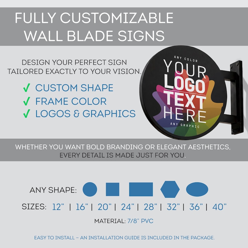 Custom Blade Sign - Double Sided Outdoor Business Sign, Storefront Logo Sign, Wall Mounted Commercial Sign - Salon, Bar, or Retail Shop Sign image 2