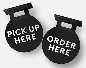 Pick up Here Order Here Sign Set Restaurant Café Bar Bistro Custom Business Hanging Sign, Double Sided Outdoor Sign, Round Storefront Sign