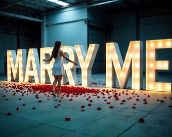 Marry Me Sign: Broadway Style LED Marquee Letters, Proposal Decor