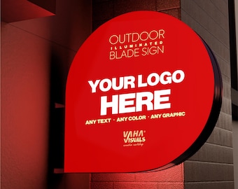 Custom Illuminated Blade Sign – LED Double Sided Storefront Sign | Personalized Outdoor Lighted Business Sign for Restaurants, Salons & More