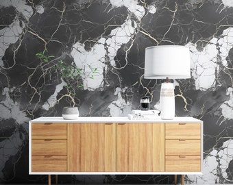 Black and Gold Marble Removable Wallpaper, Peel & Stick