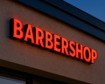 Illuminated Barbershop Sign – LED Storefront Sign | Front-lit or Back-lit Letters | Multiple Colors Available | Modern Business Signage