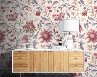 Blue and Red Floral Peel and Stick Removable Wallpaper